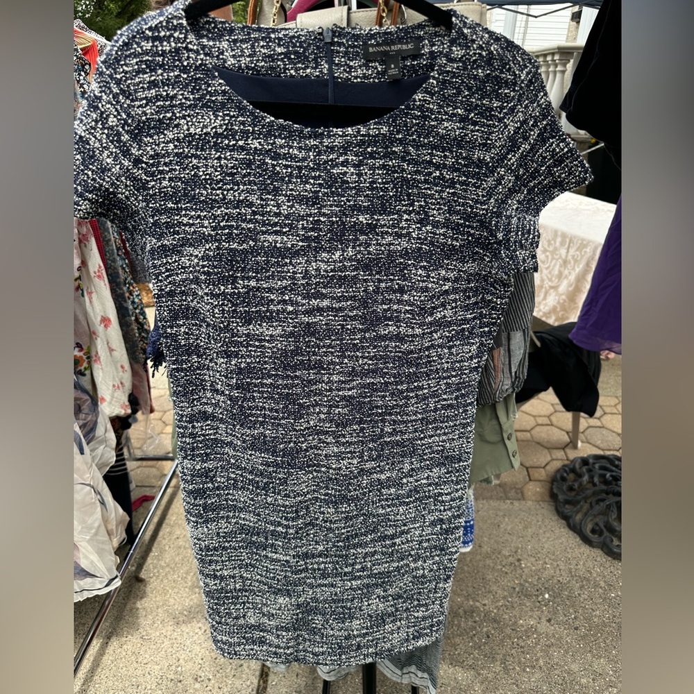 Banana Republic Navy and White Cap Sleeve Tee